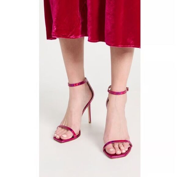 STUART WEITZMAN Sandal Nudist NEW Iridescent Patent Leather 4.5” Stiletto Pink 9 - Picture 8 of 16